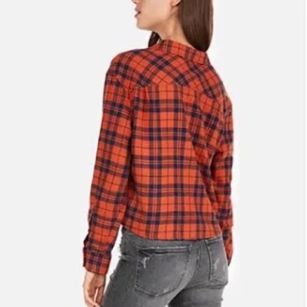 Express orange and blue flannel XS